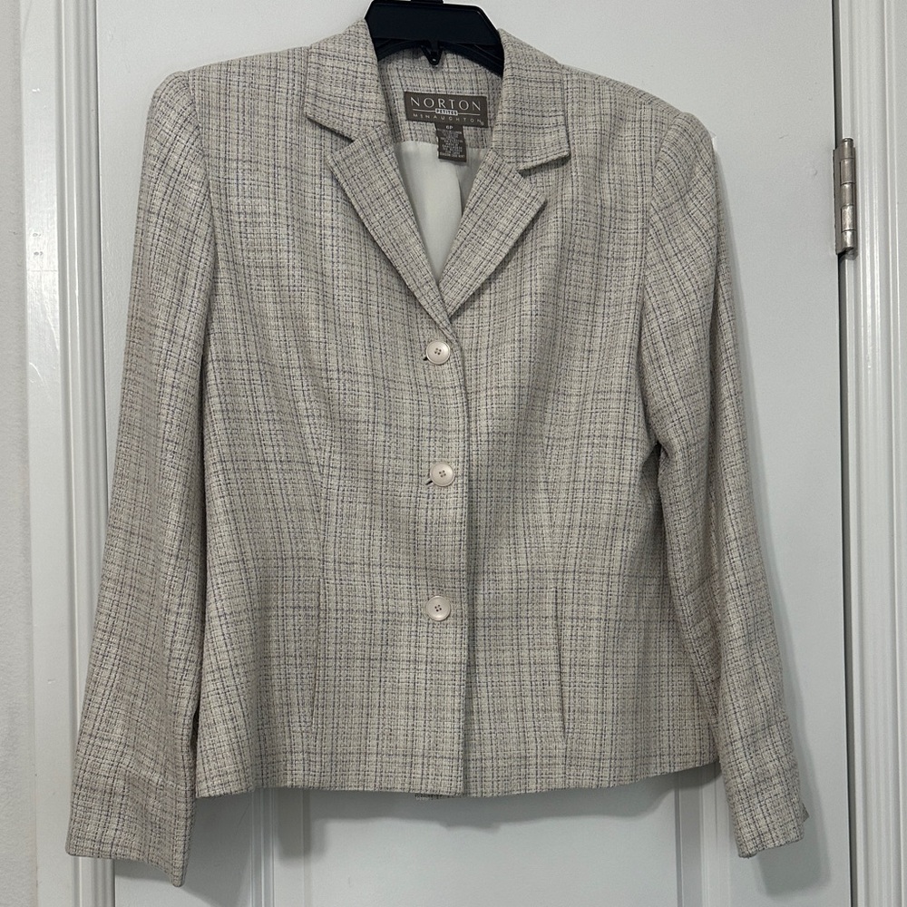 Norton McNaughton Light Gray Plaid Blazer 6 Petite